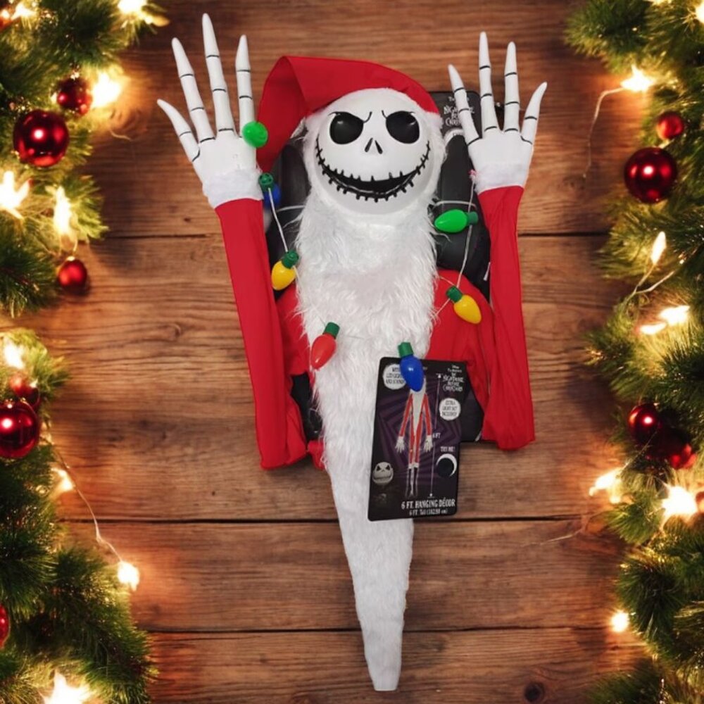 Nightmare Before Christmas Santa 6ft Hanging Jack Skellington Animated Sings NEW